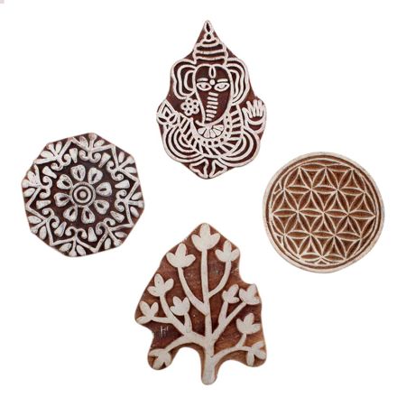 Set of 4 Piece New Mix Wooden Printing Block